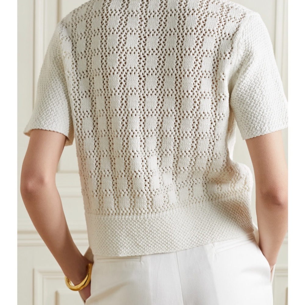 Zimmermann Lyre Open Knit 100% Cotton Polo Shirt - Picture 4 of 8